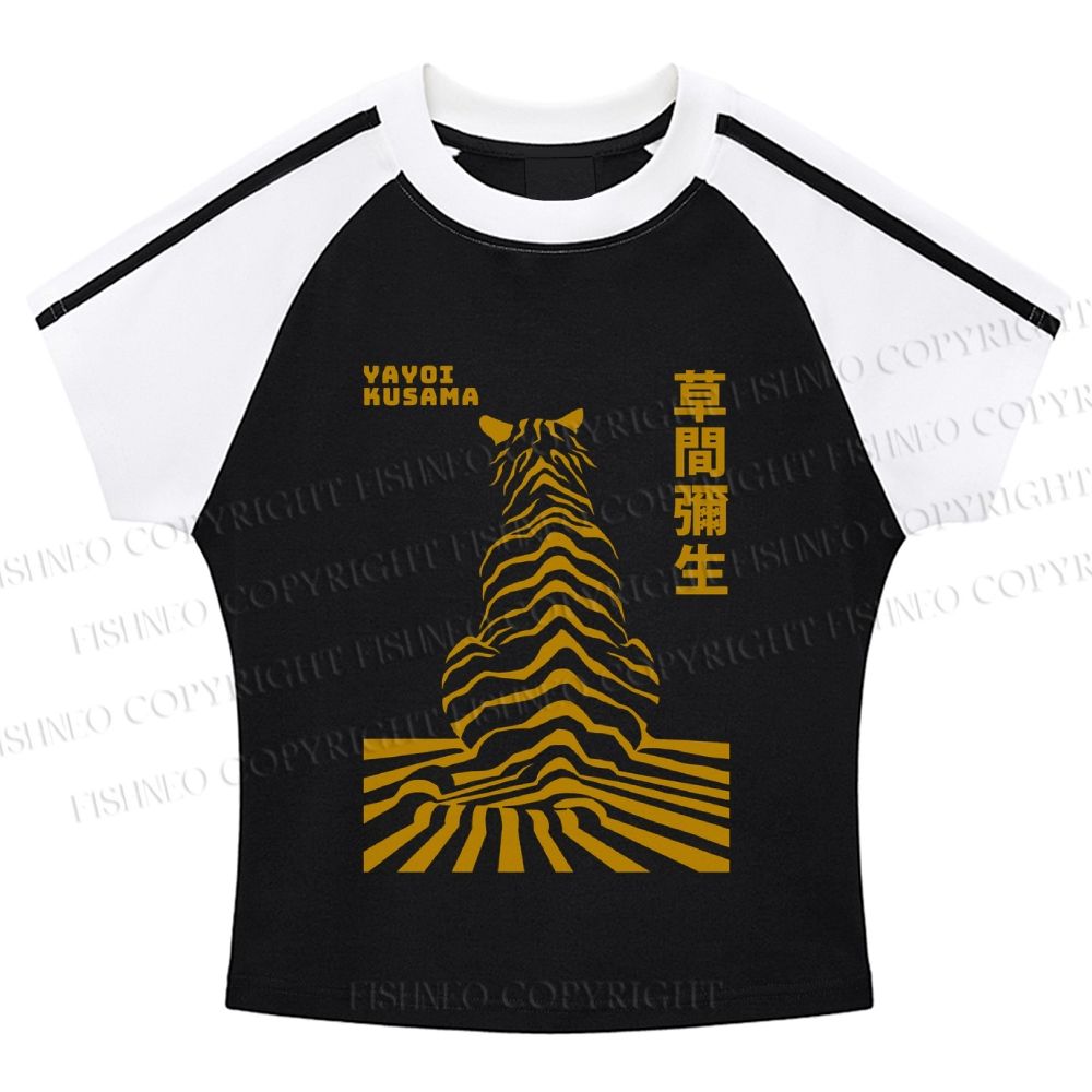 Japanese Yayoi Kusama Panther Hot girl color-blocked striped raglan sleeve short sleeve