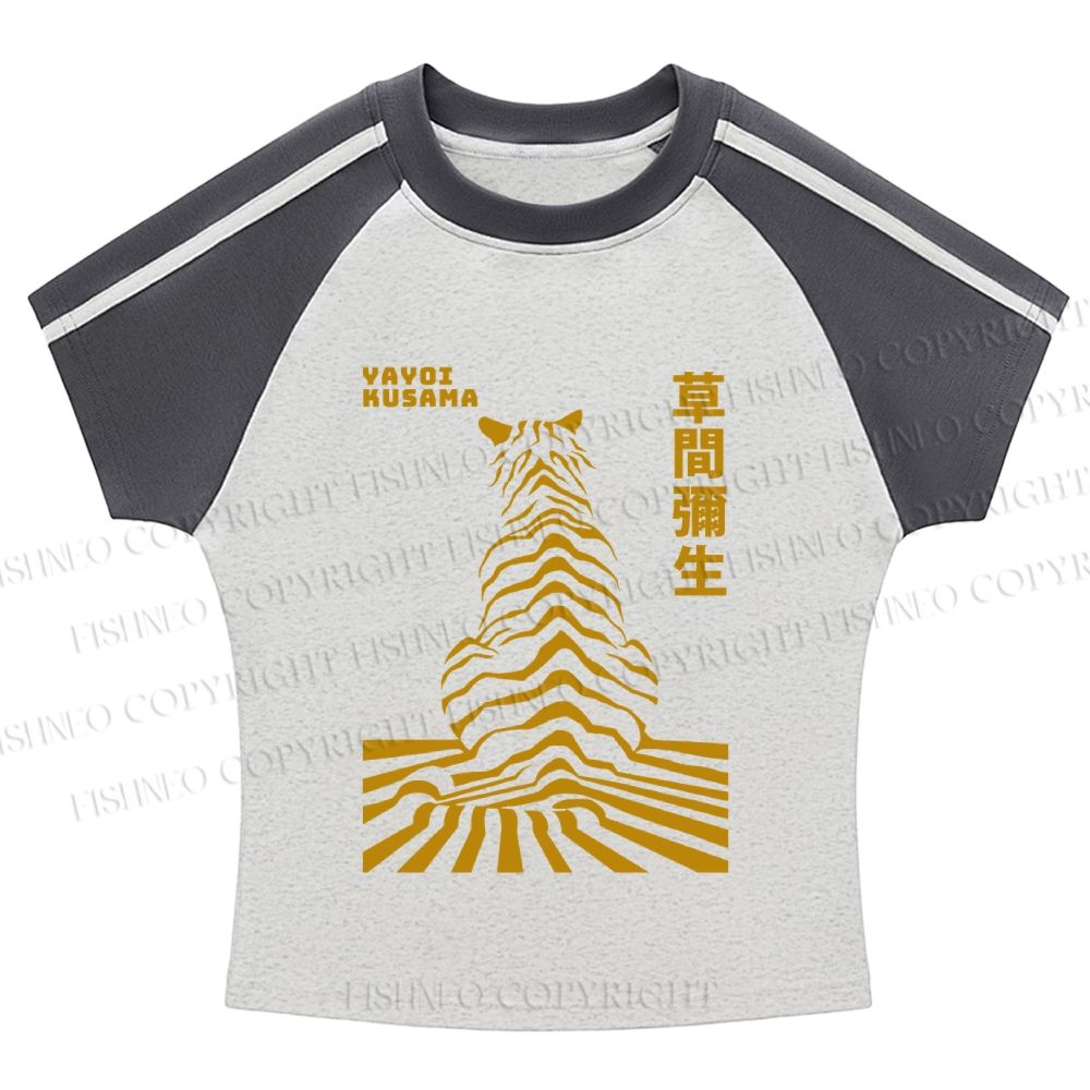Japanese Yayoi Kusama Panther Hot girl color-blocked striped raglan sleeve short sleeve