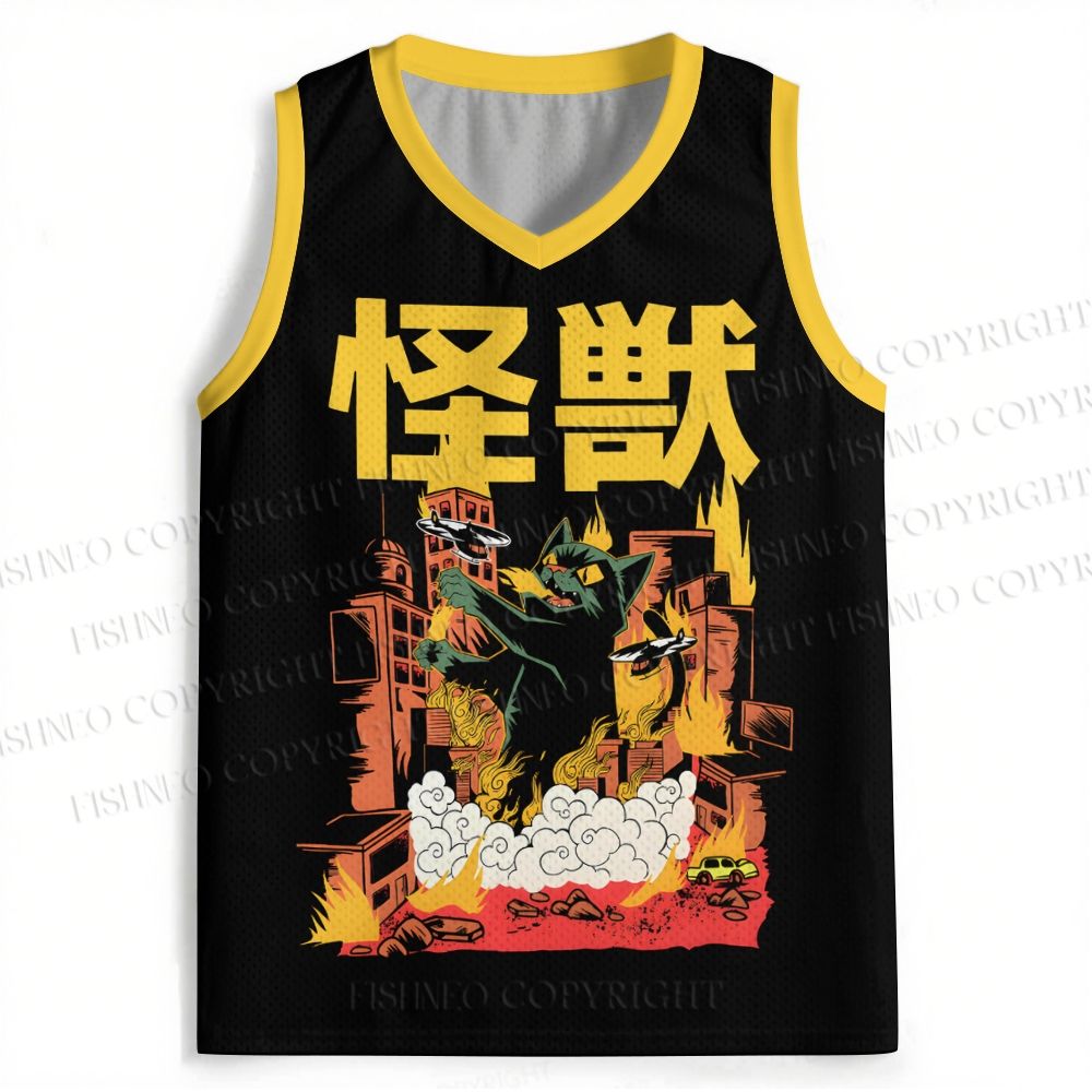 Japanese Cat Monster Attack the City Jersey Tank