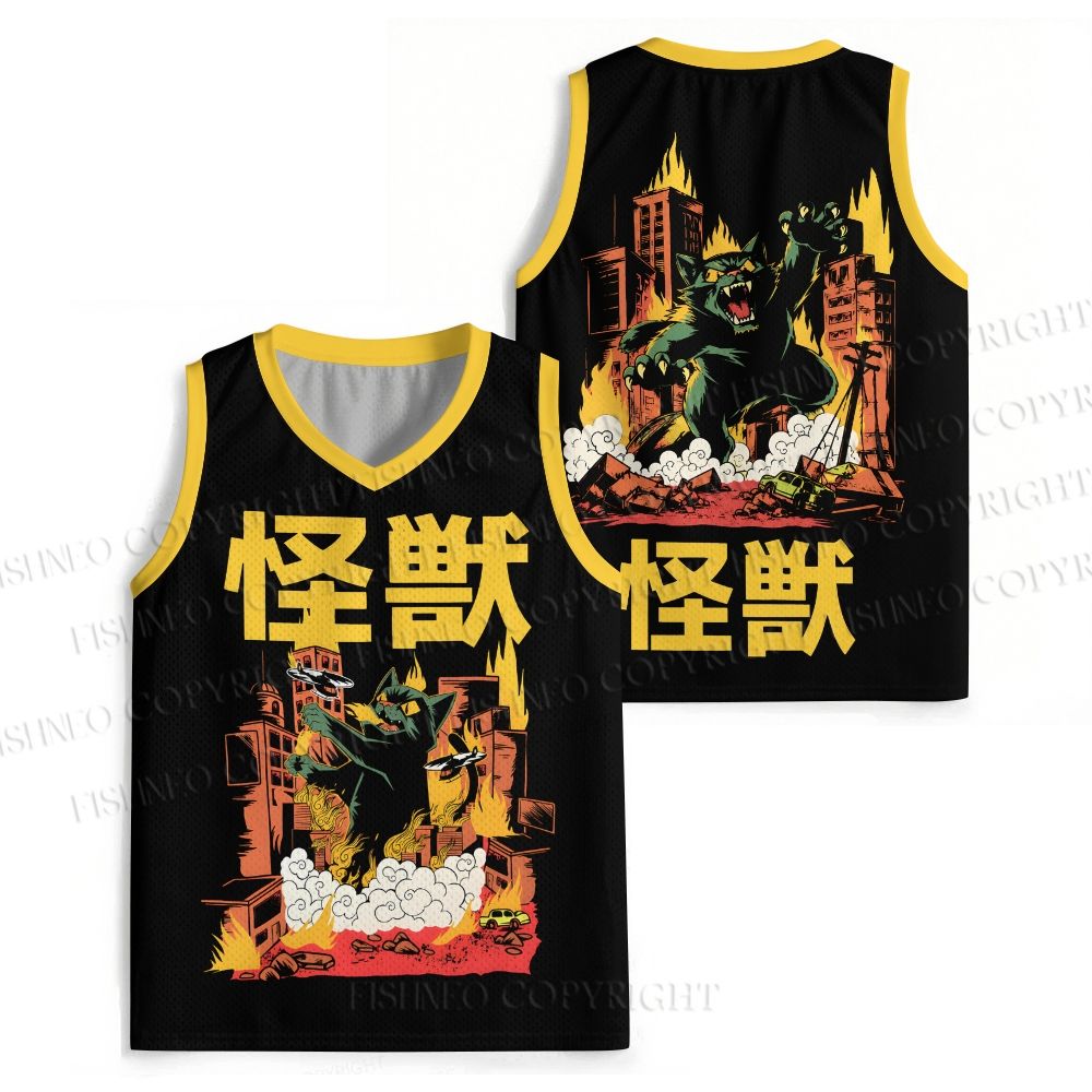 Japanese Cat Monster Attack the City Jersey Tank