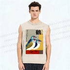 Unisex Japanese Crane Printed Washed Tank Top