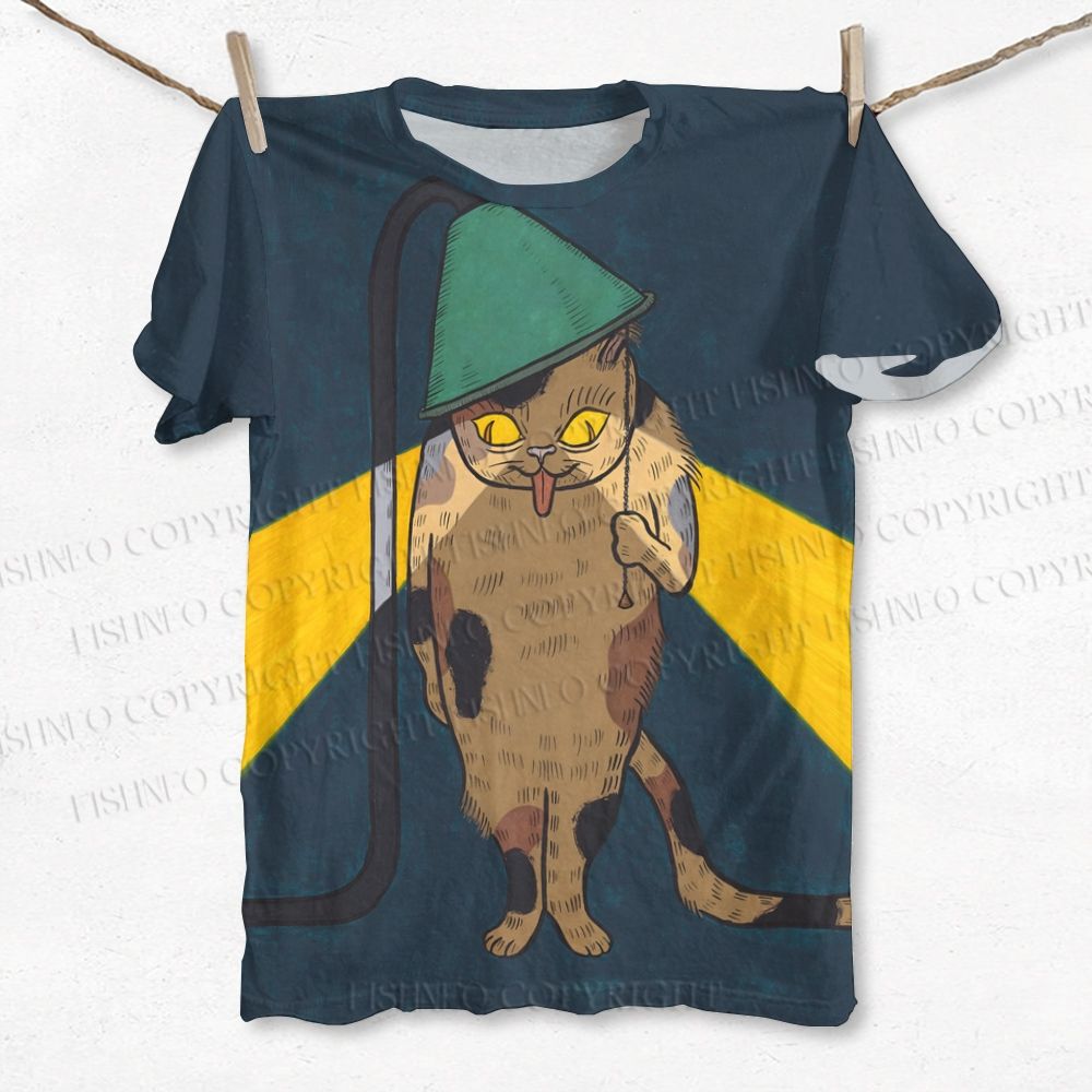 Unisex Ayako Ishiguro Silly Cat Being Lamp Printed Classic T-shirt