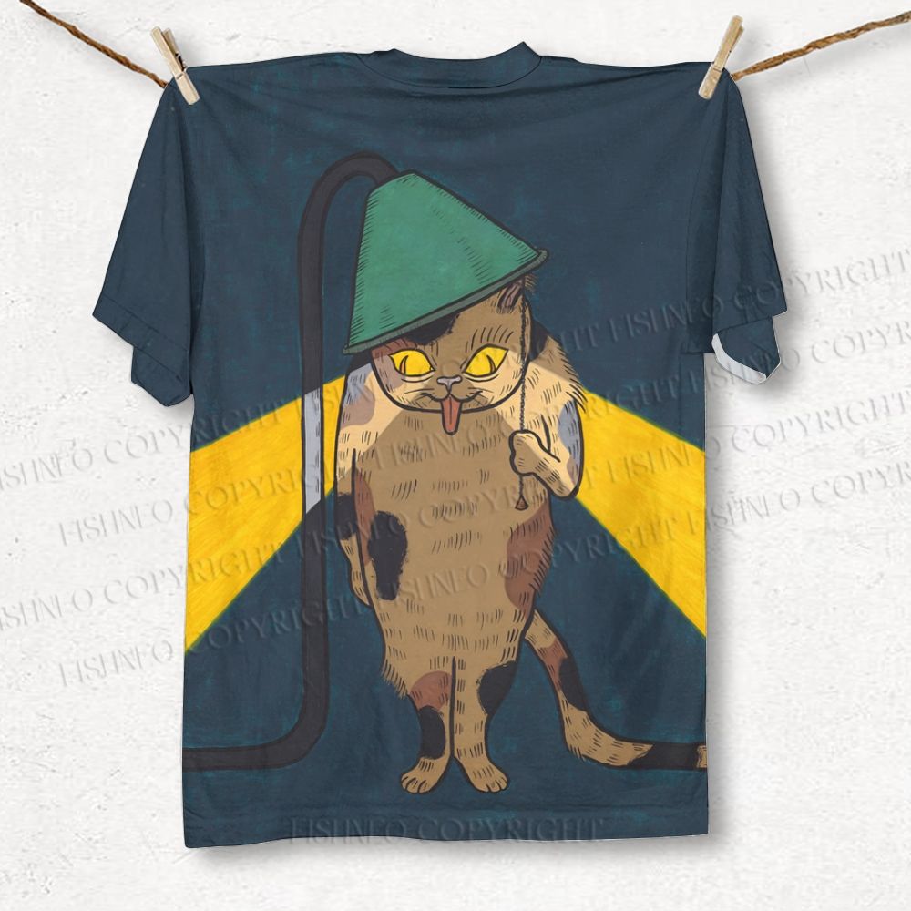 Unisex Ayako Ishiguro Silly Cat Being Lamp Printed Classic T-shirt