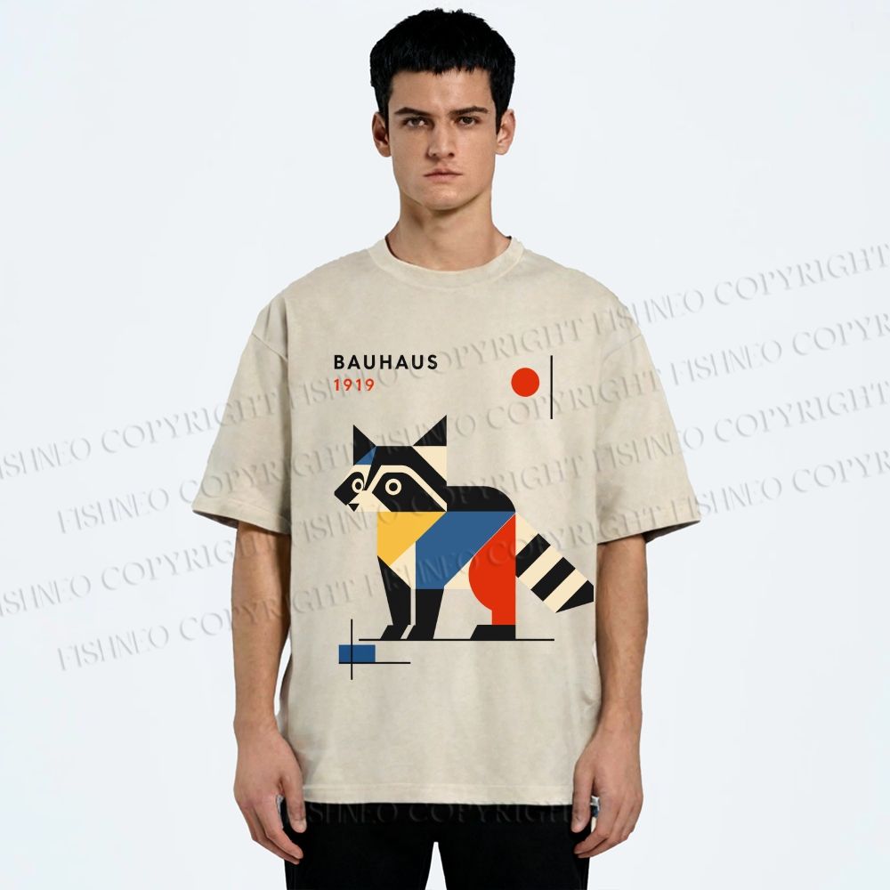Unisex Bauhaus Raccoon Printed Washed Tee