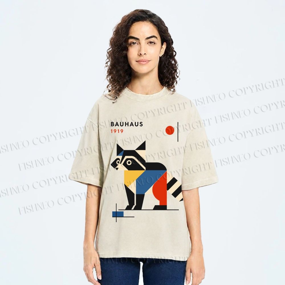 Unisex Bauhaus Raccoon Printed Washed Tee