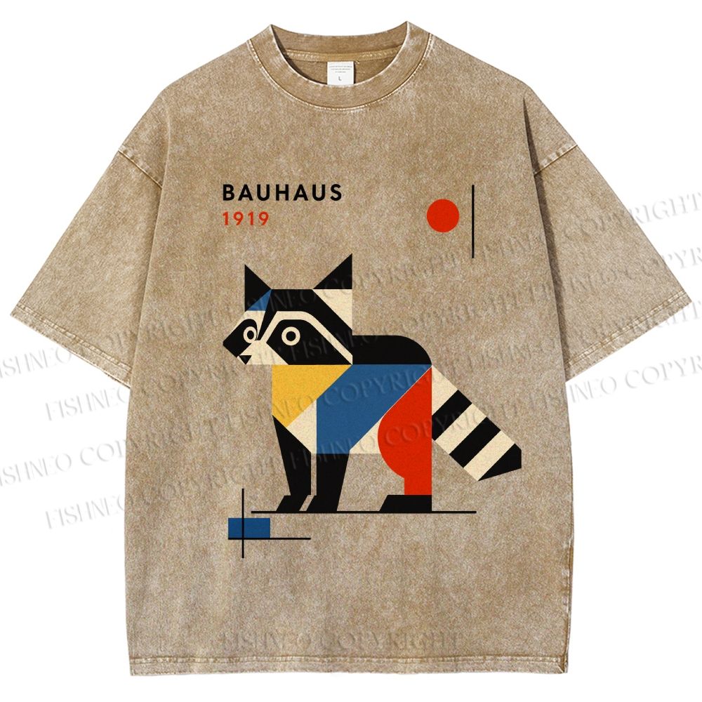 Unisex Bauhaus Raccoon Printed Washed Tee