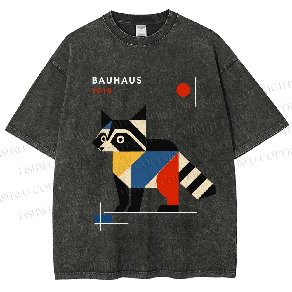Unisex Bauhaus Raccoon Printed Washed Tee