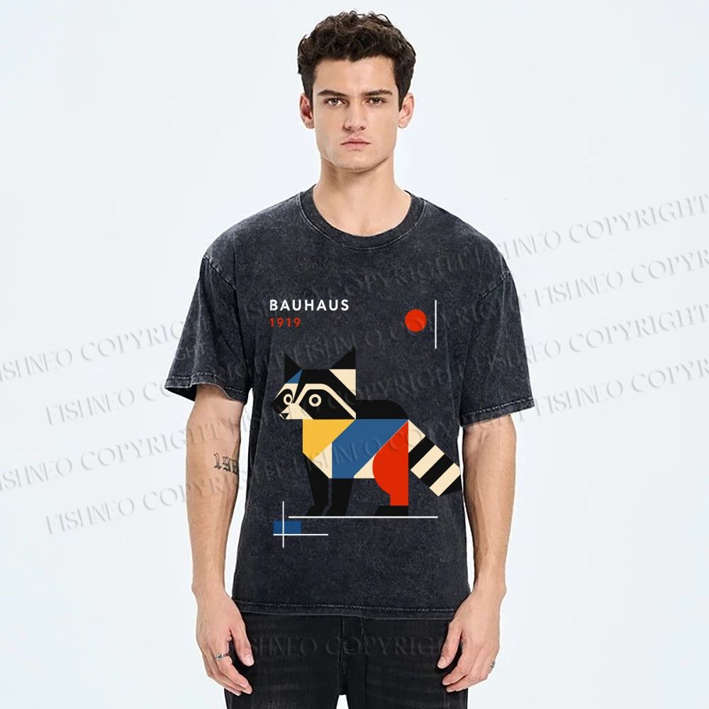 Unisex Bauhaus Raccoon Printed Washed Tee