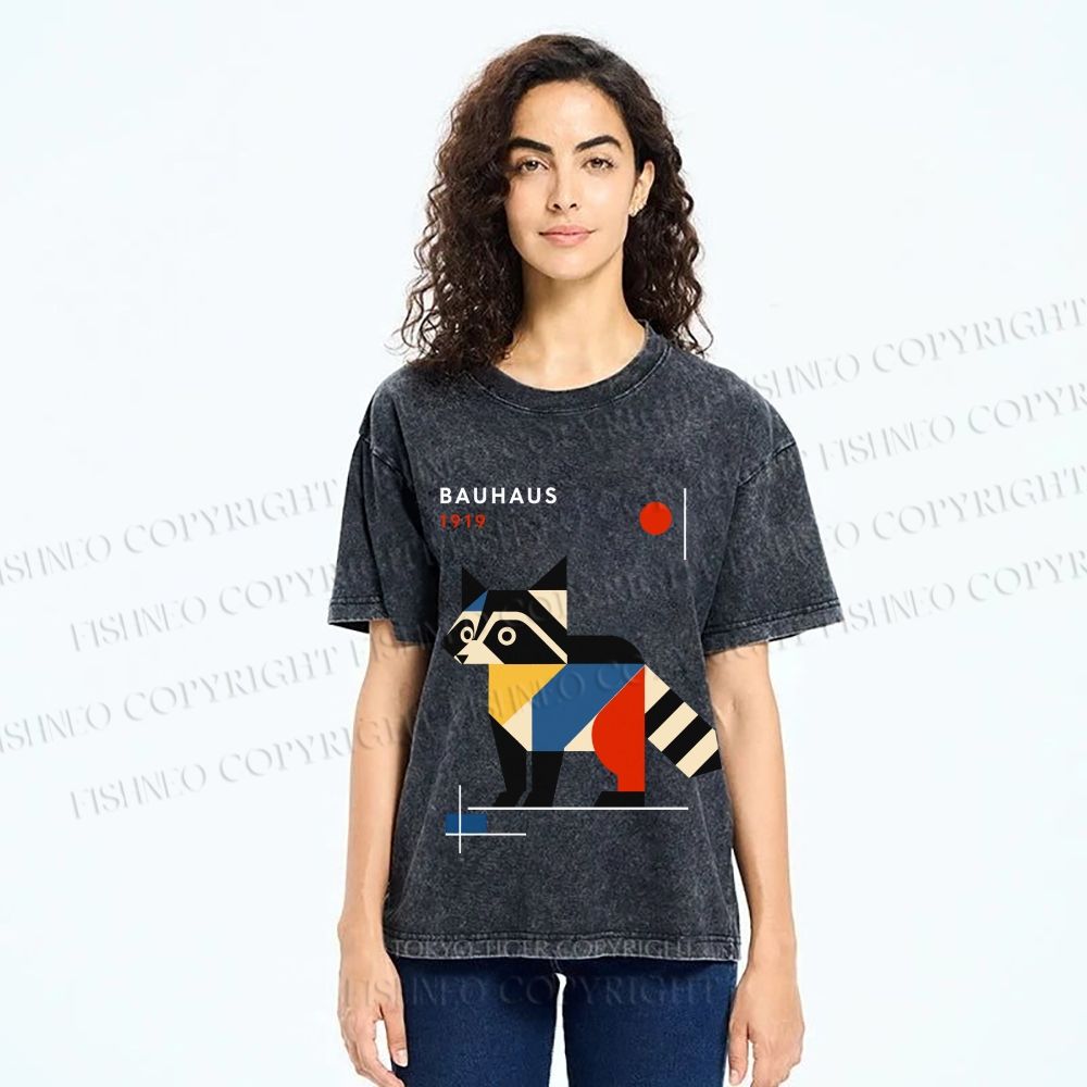 Unisex Bauhaus Raccoon Printed Washed Tee