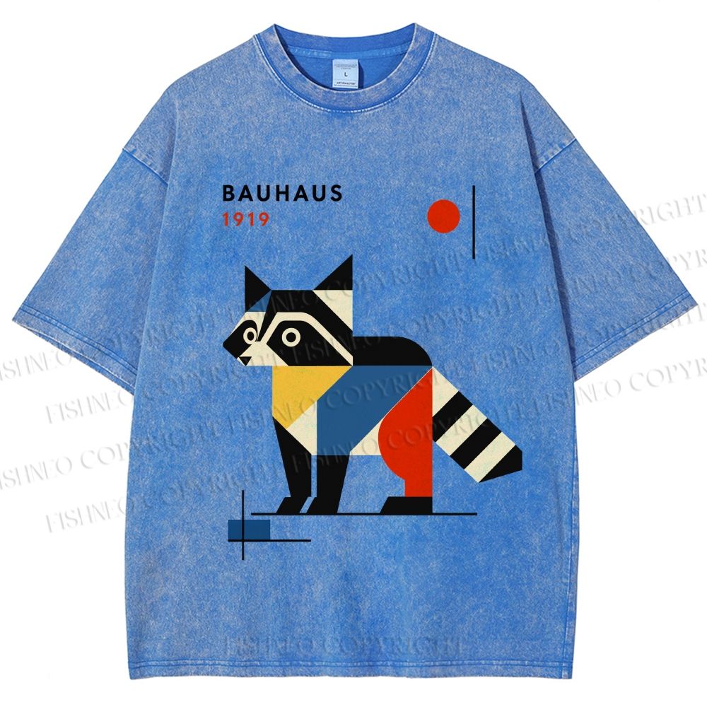 Unisex Bauhaus Raccoon Printed Washed Tee