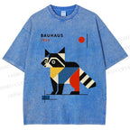 Unisex Bauhaus Raccoon Printed Washed Tee