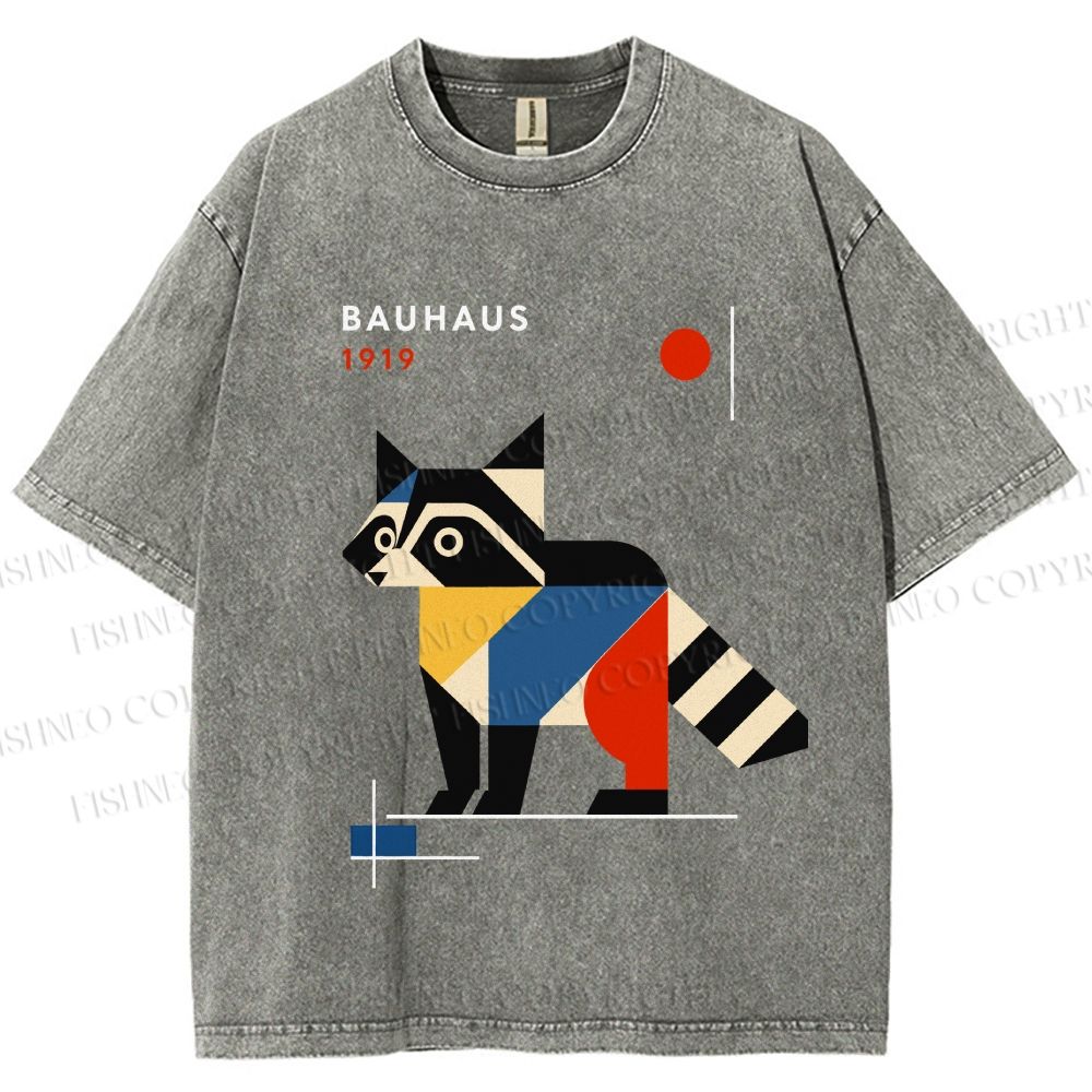 Unisex Bauhaus Raccoon Printed Washed Tee