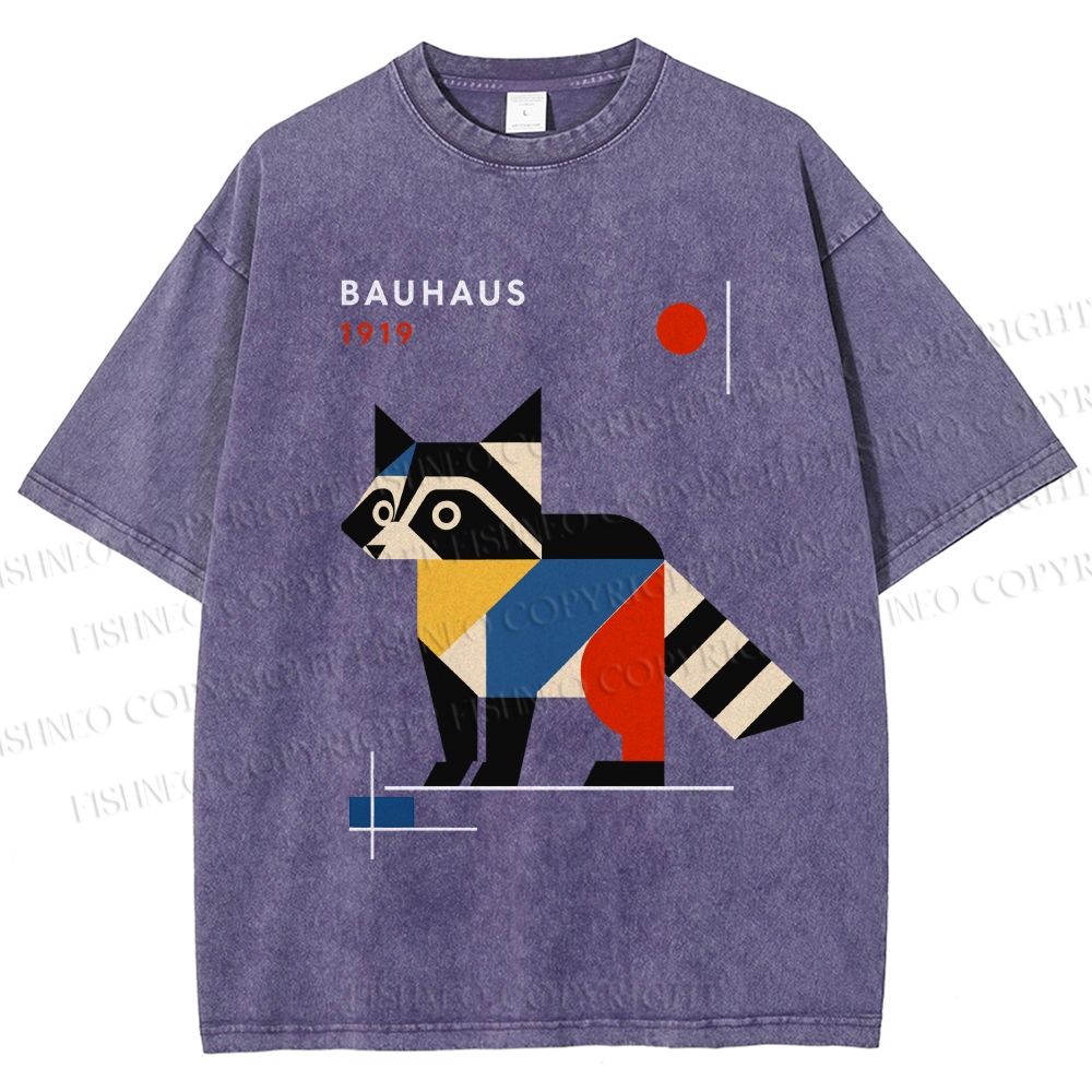 Unisex Bauhaus Raccoon Printed Washed Tee