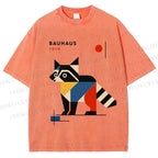 Unisex Bauhaus Raccoon Printed Washed Tee