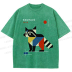 Unisex Bauhaus Raccoon Printed Washed Tee