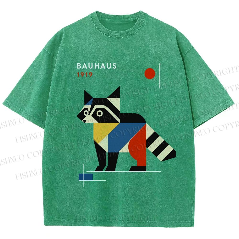 Unisex Bauhaus Raccoon Printed Washed Tee