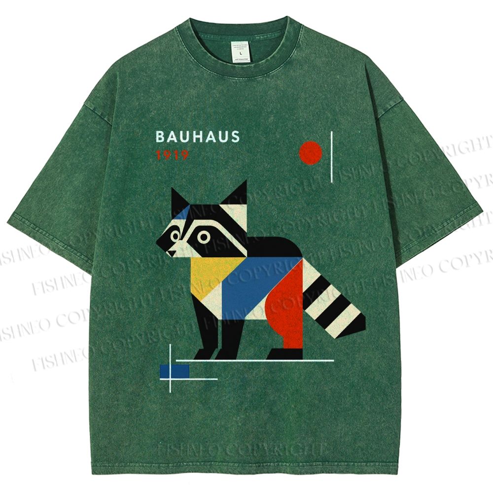 Unisex Bauhaus Raccoon Printed Washed Tee