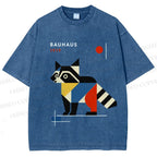 Unisex Bauhaus Raccoon Printed Washed Tee
