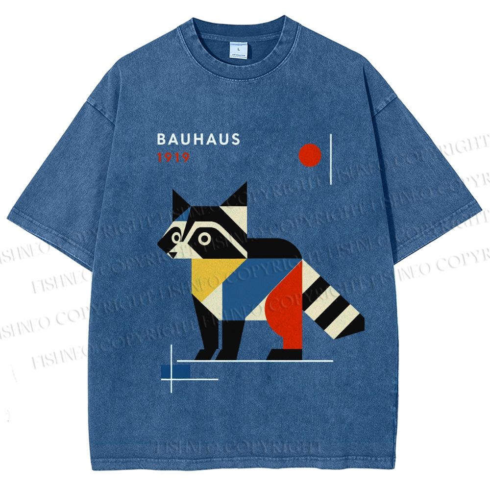 Unisex Bauhaus Raccoon Printed Washed Tee