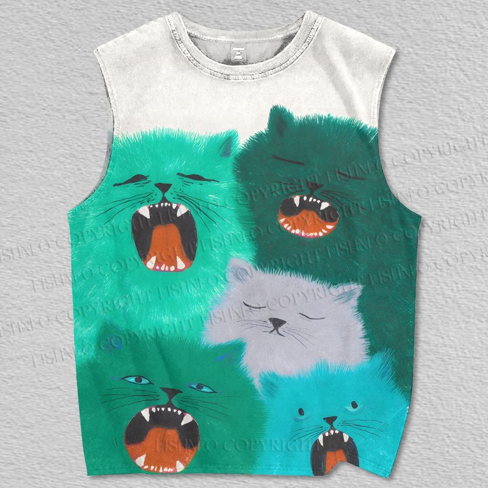 Unisex Singing Cats Printed Tank Top