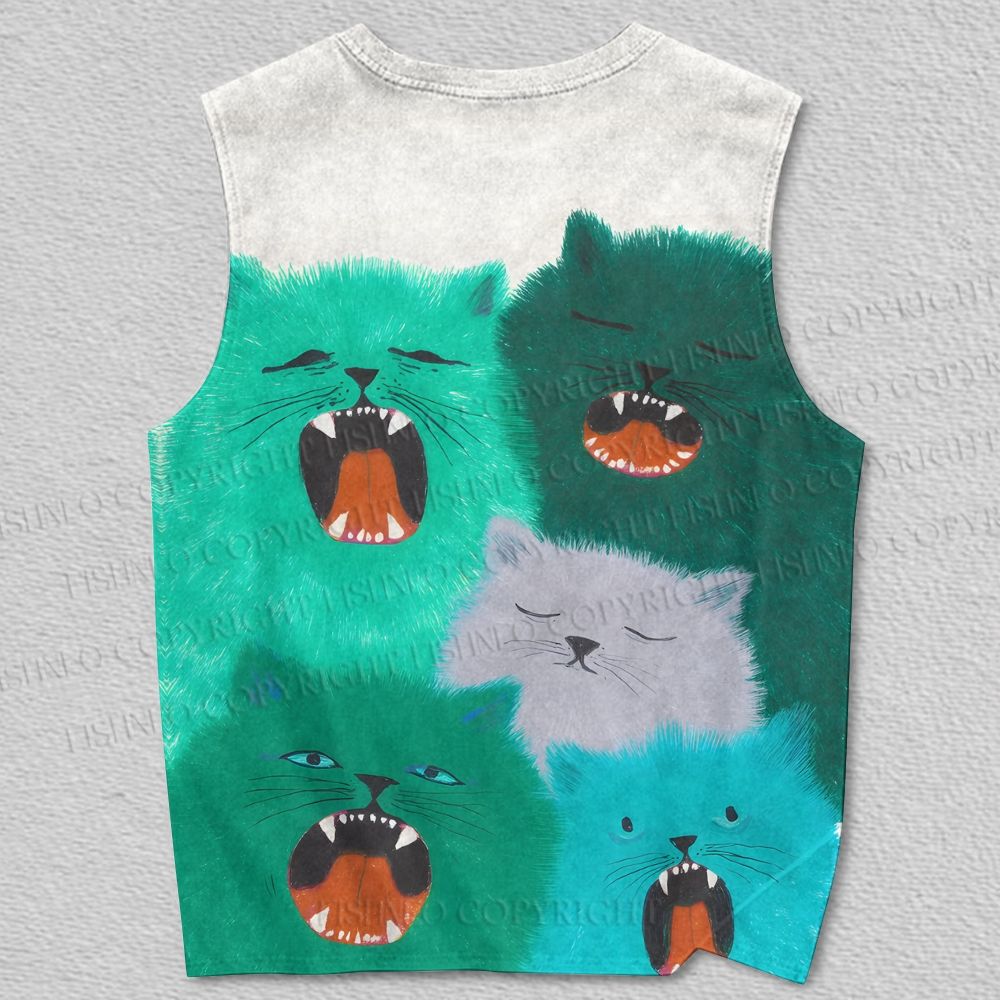 Unisex Singing Cats Printed Tank Top