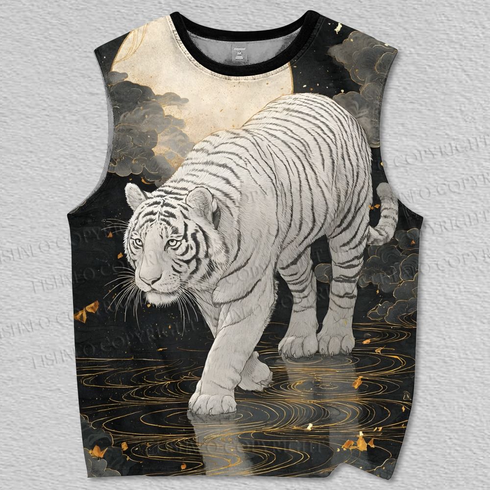 Unisex White Tiger on Water Printed Tank Top