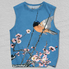 Unisex Vintage Bird on Sakura Printed Tank Top