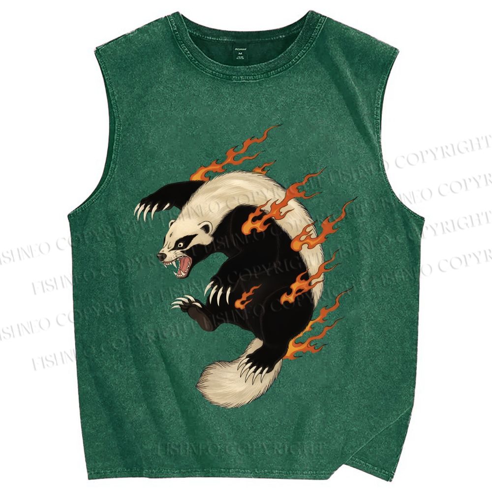 Unisex Honey Badger in Flame Printed Washed Tank Top