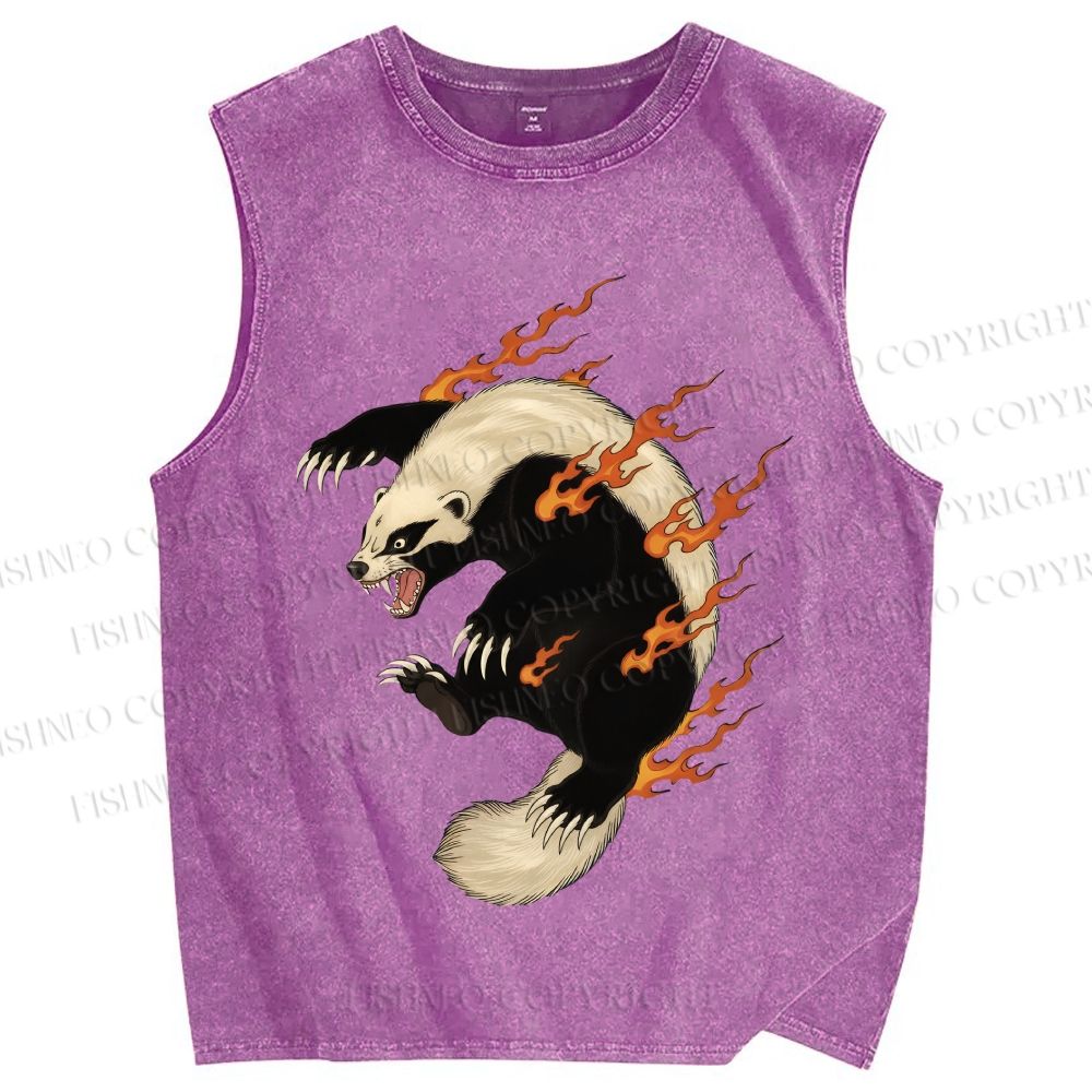 Unisex Honey Badger in Flame Printed Washed Tank Top