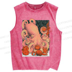 Unisex Octopus on Sand Printed Washed Tank Top
