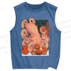 Unisex Octopus on Sand Printed Washed Tank Top