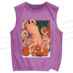 Unisex Octopus on Sand Printed Washed Tank Top