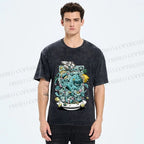 Unisex Green Octopus in Bowl Holding a Ship Printed Washed Tee