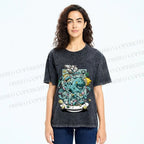 Unisex Green Octopus in Bowl Holding a Ship Printed Washed Tee