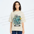 Unisex Green Octopus in Bowl Holding a Ship Printed Washed Tee