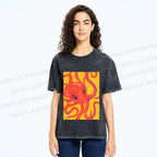 Unisex Orange Octopus Printed Washed Tee