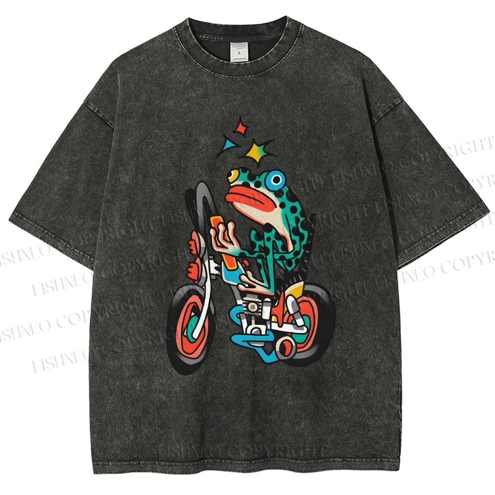 Unisex Tattoo Frog Printed Washed Tee
