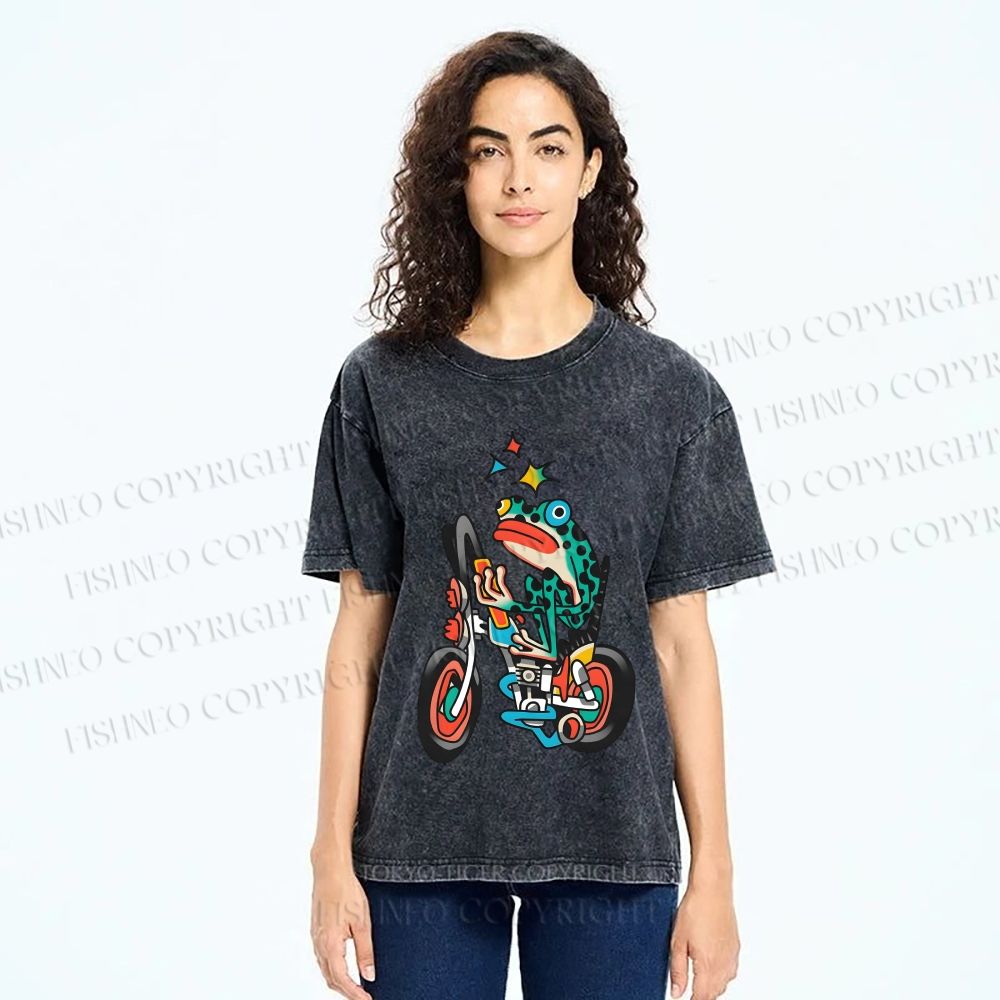 Unisex Tattoo Frog Printed Washed Tee