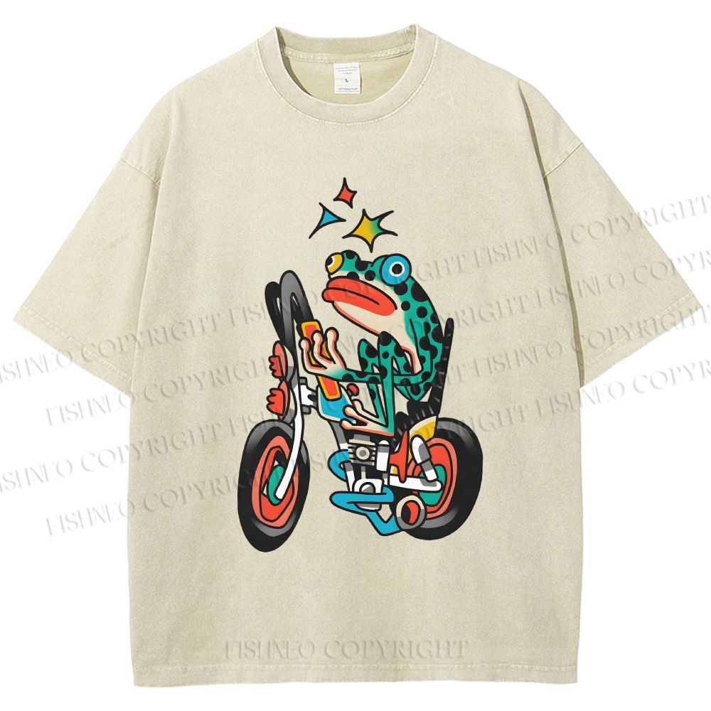 Unisex Tattoo Frog Printed Washed Tee