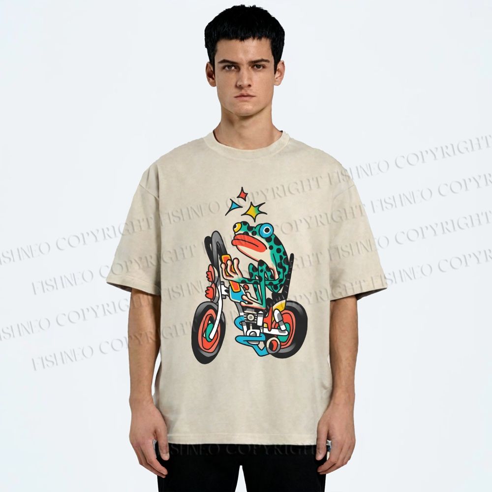 Unisex Tattoo Frog Printed Washed Tee