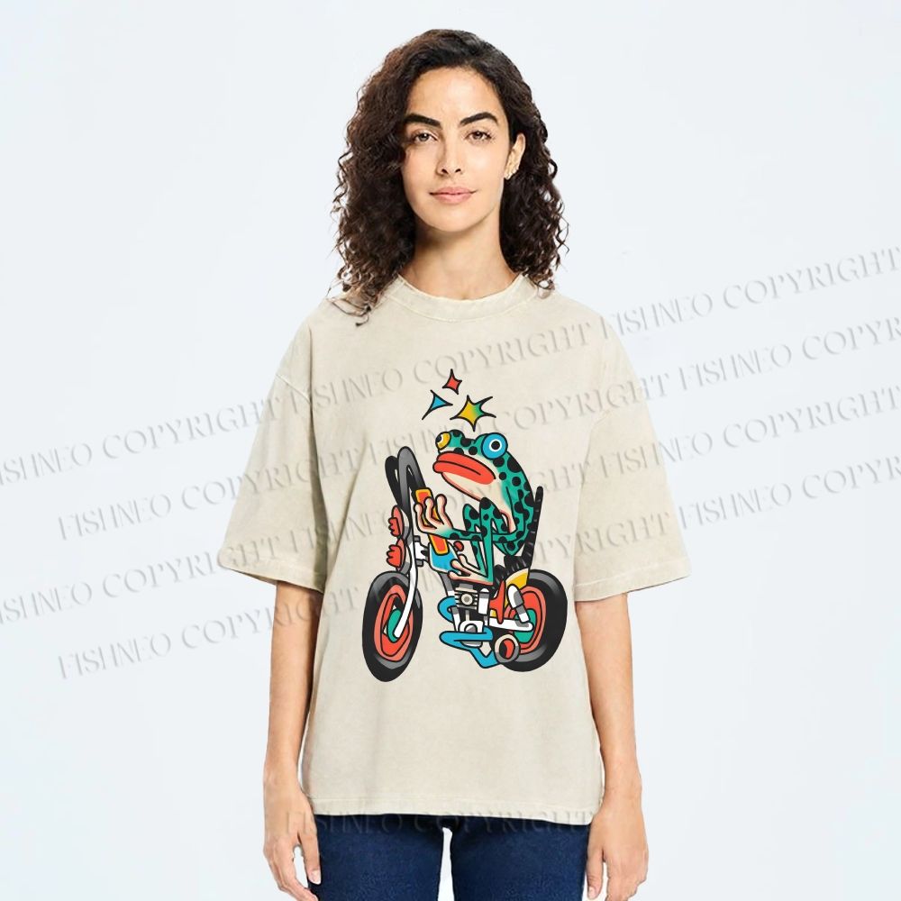 Unisex Tattoo Frog Printed Washed Tee