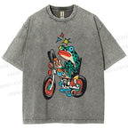 Unisex Tattoo Frog Printed Washed Tee
