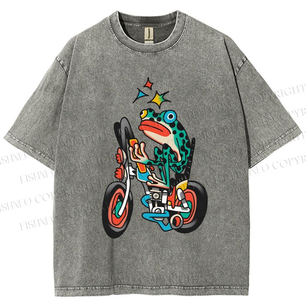 Unisex Tattoo Frog Printed Washed Tee
