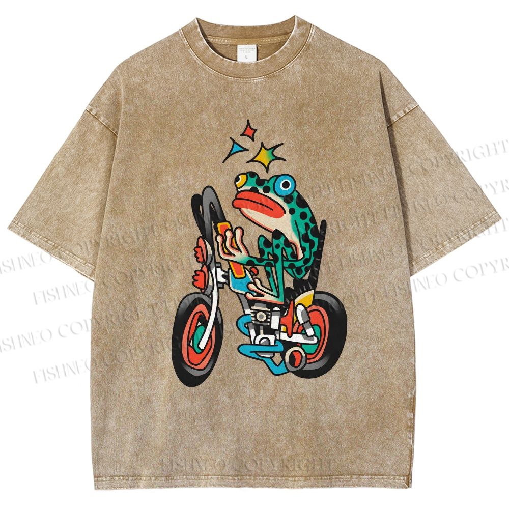 Unisex Tattoo Frog Printed Washed Tee