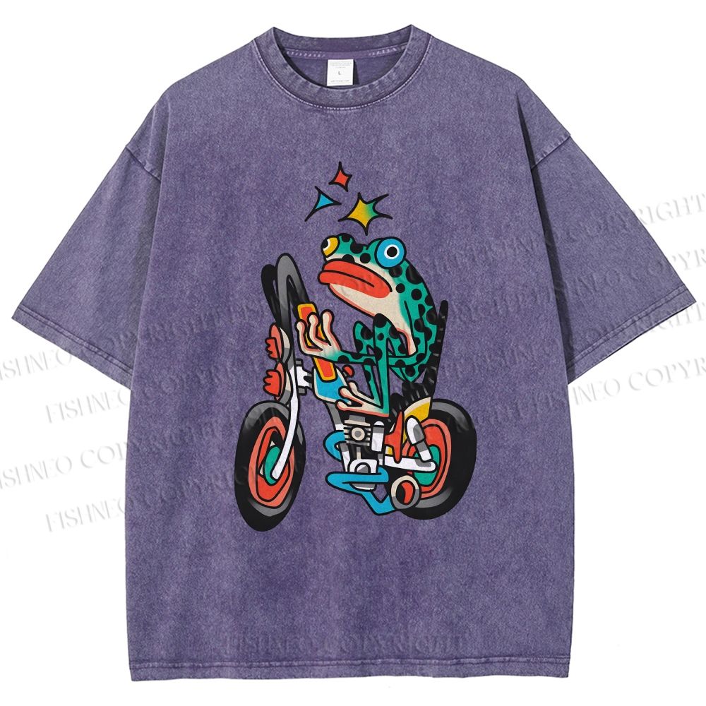 Unisex Tattoo Frog Printed Washed Tee
