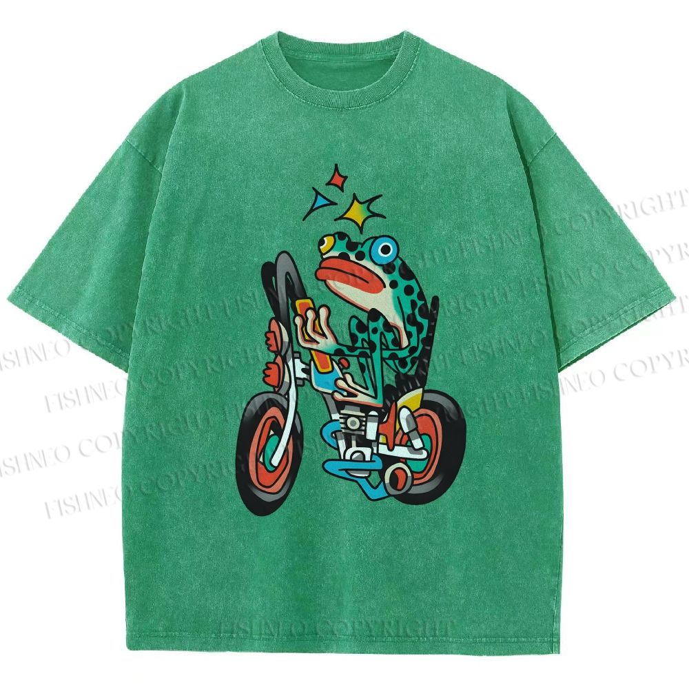 Unisex Tattoo Frog Printed Washed Tee