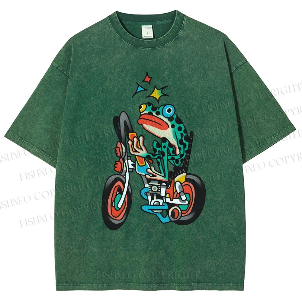 Unisex Tattoo Frog Printed Washed Tee