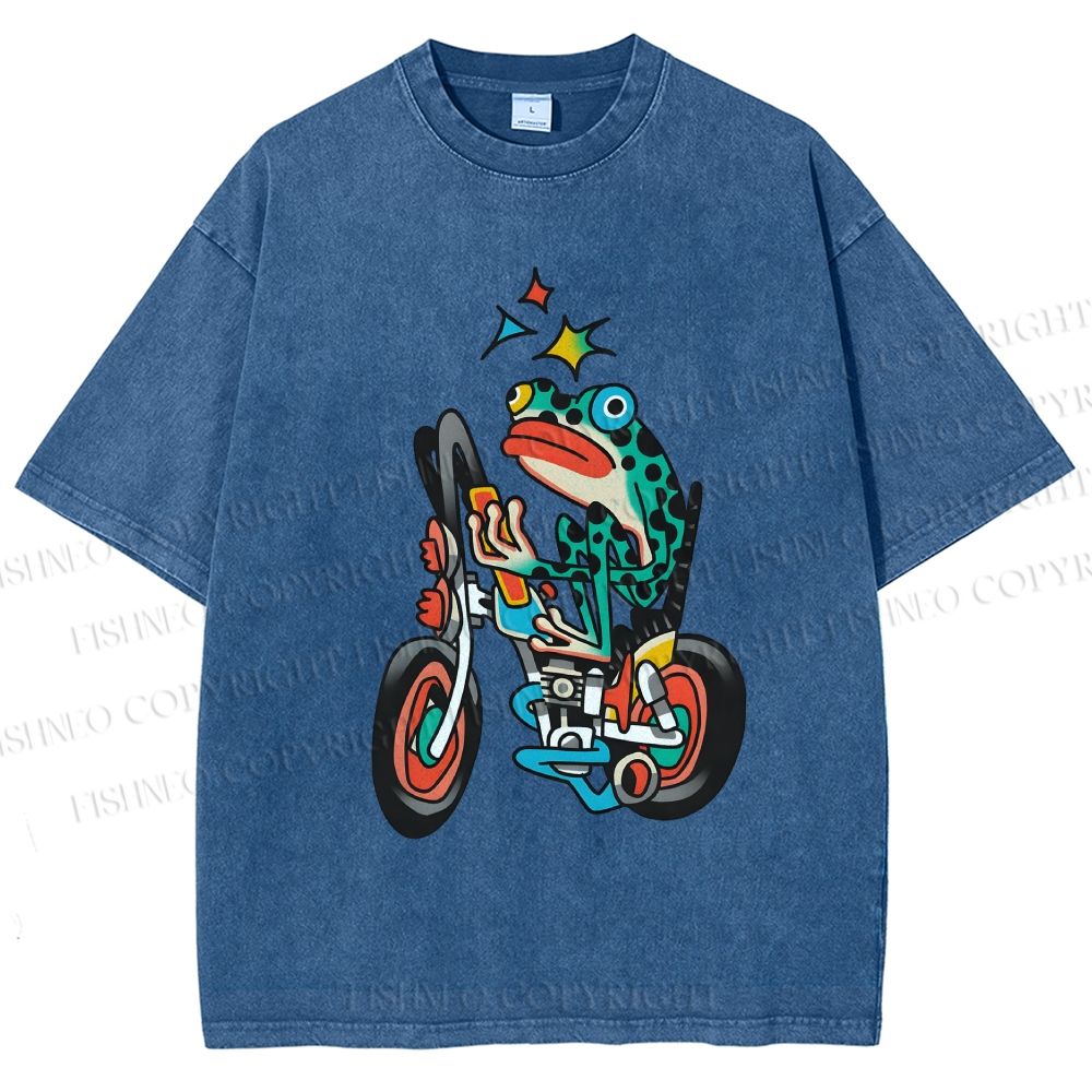 Unisex Tattoo Frog Printed Washed Tee