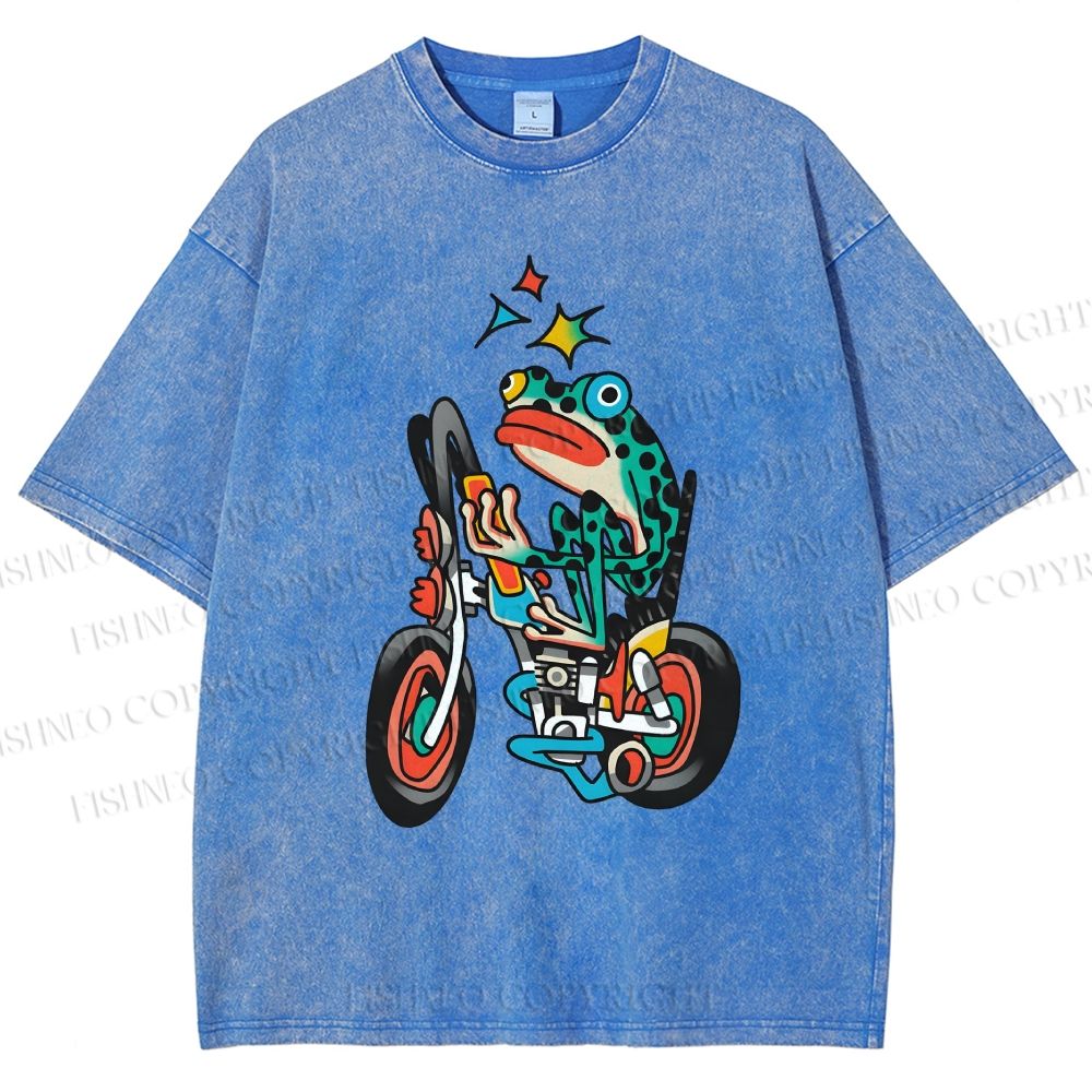 Unisex Tattoo Frog Printed Washed Tee