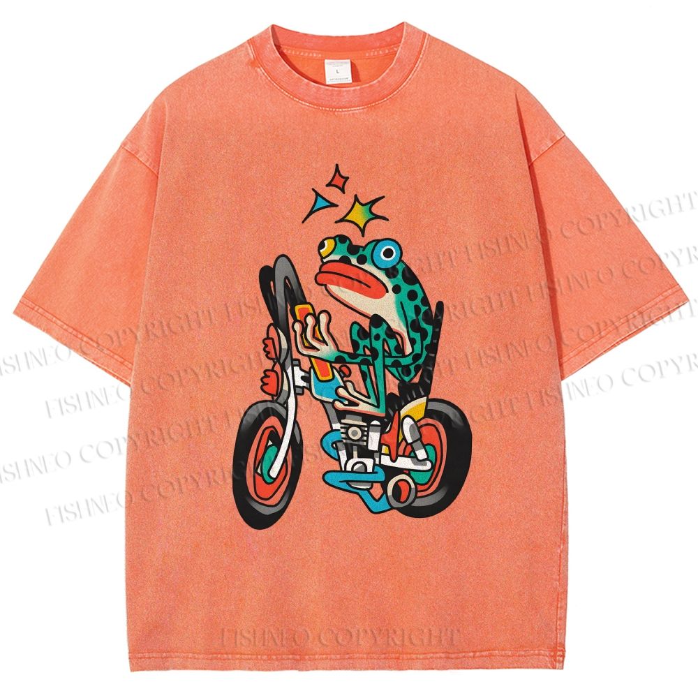 Unisex Tattoo Frog Printed Washed Tee